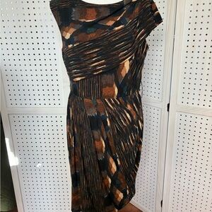 Donna Ricco One-Shoulder Abstract Print Dress in Black and Brown